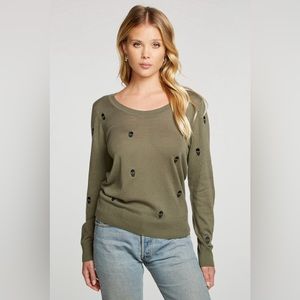 Chaser Embroidered Cotton & Cashmere Crewneck Sweater